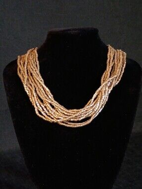 Elegant Gold Tone Multistranded Beaded Necklace Lobster